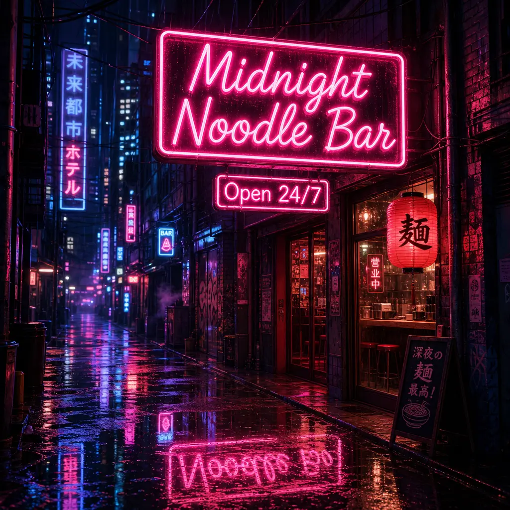 Неоновая вывеска Midnight Noodle Bar