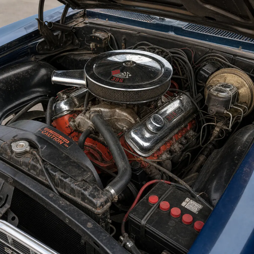 Моторный отсек мускл-кара 1960-х с V8